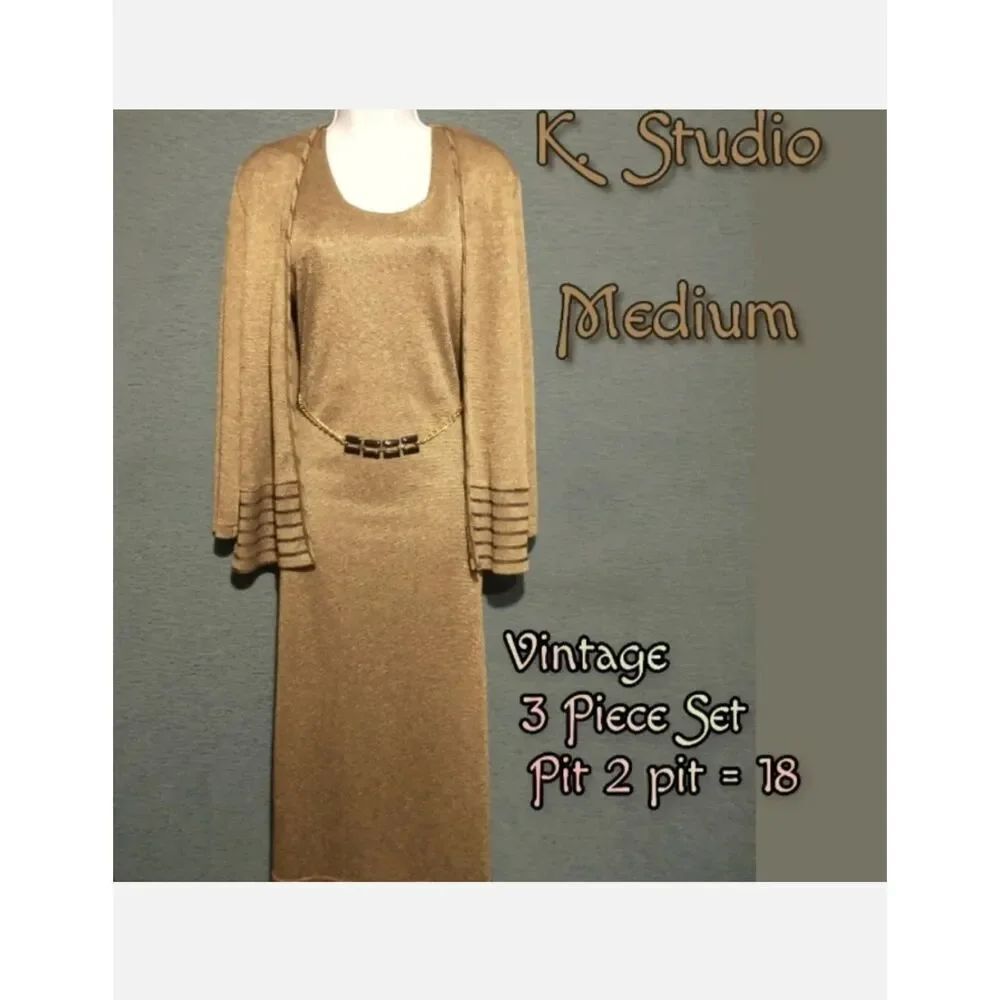 K Studio VINTAGE Women's Size Small Bronze Shimmer 3 Piece Set Dress.